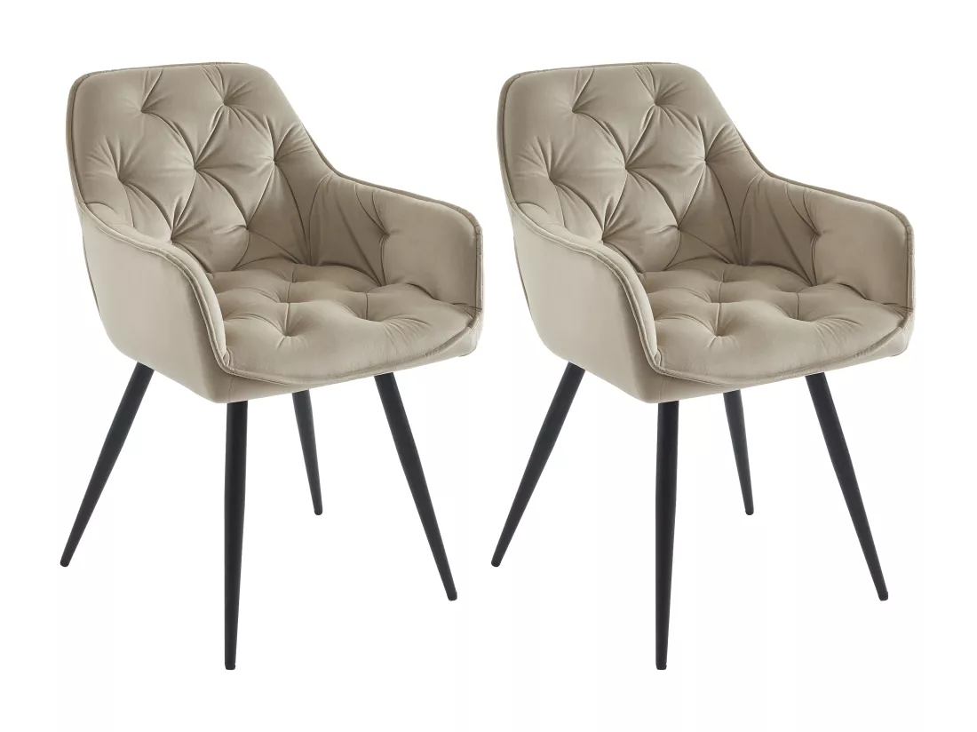 Lot de 2 chaises avec accoudoirs en velours et métal noir - Beige - MOBELIA de Pascal Morabito
