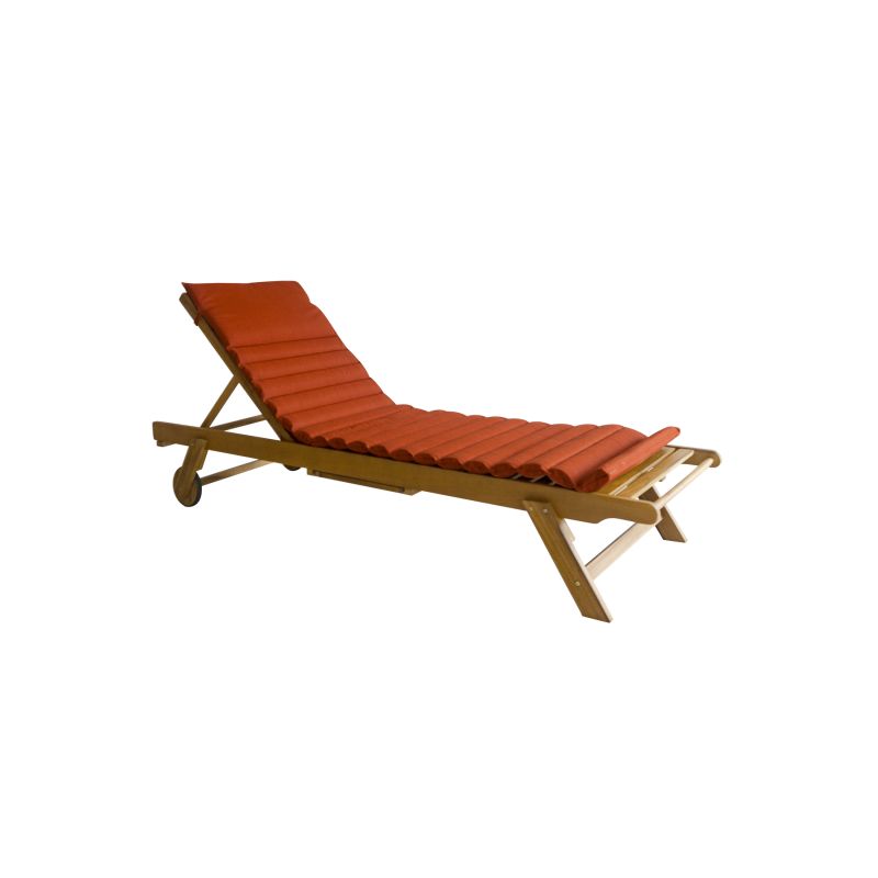 Bain de soleil mola en bois d'acacia fsc avec matelas ondulo rouge