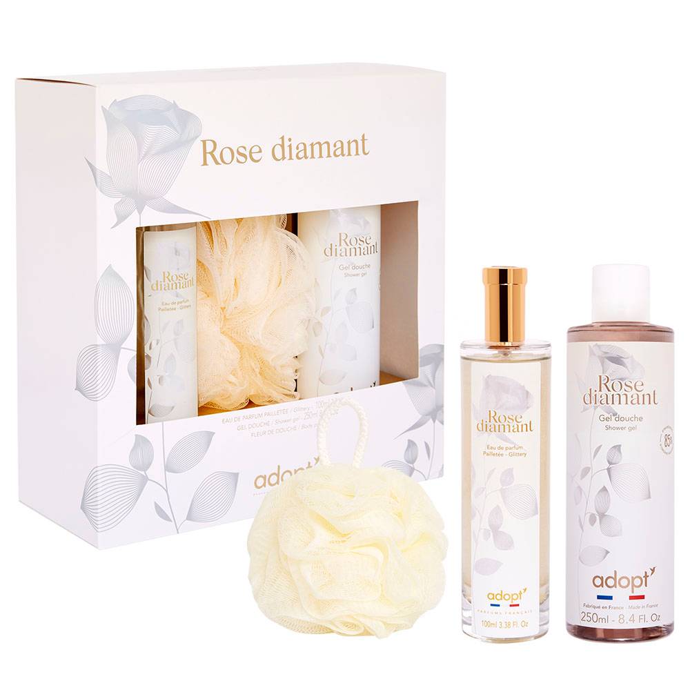 Rose Diamant - Coffret eau de parfum 100 ml + gel douche 250 ml + fleur de bain
