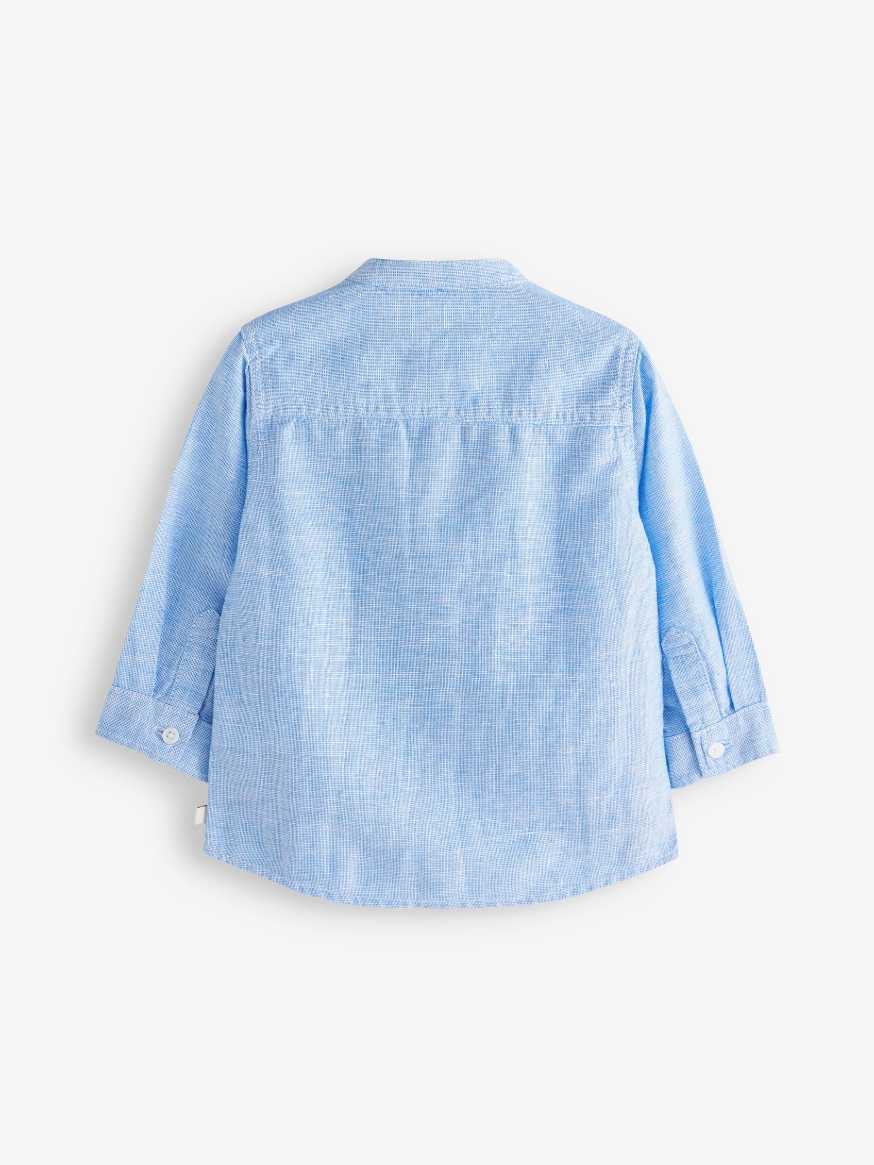 Blauw - Overhemd van linnenmix met opa-kraag (3 mnd-7 jr)