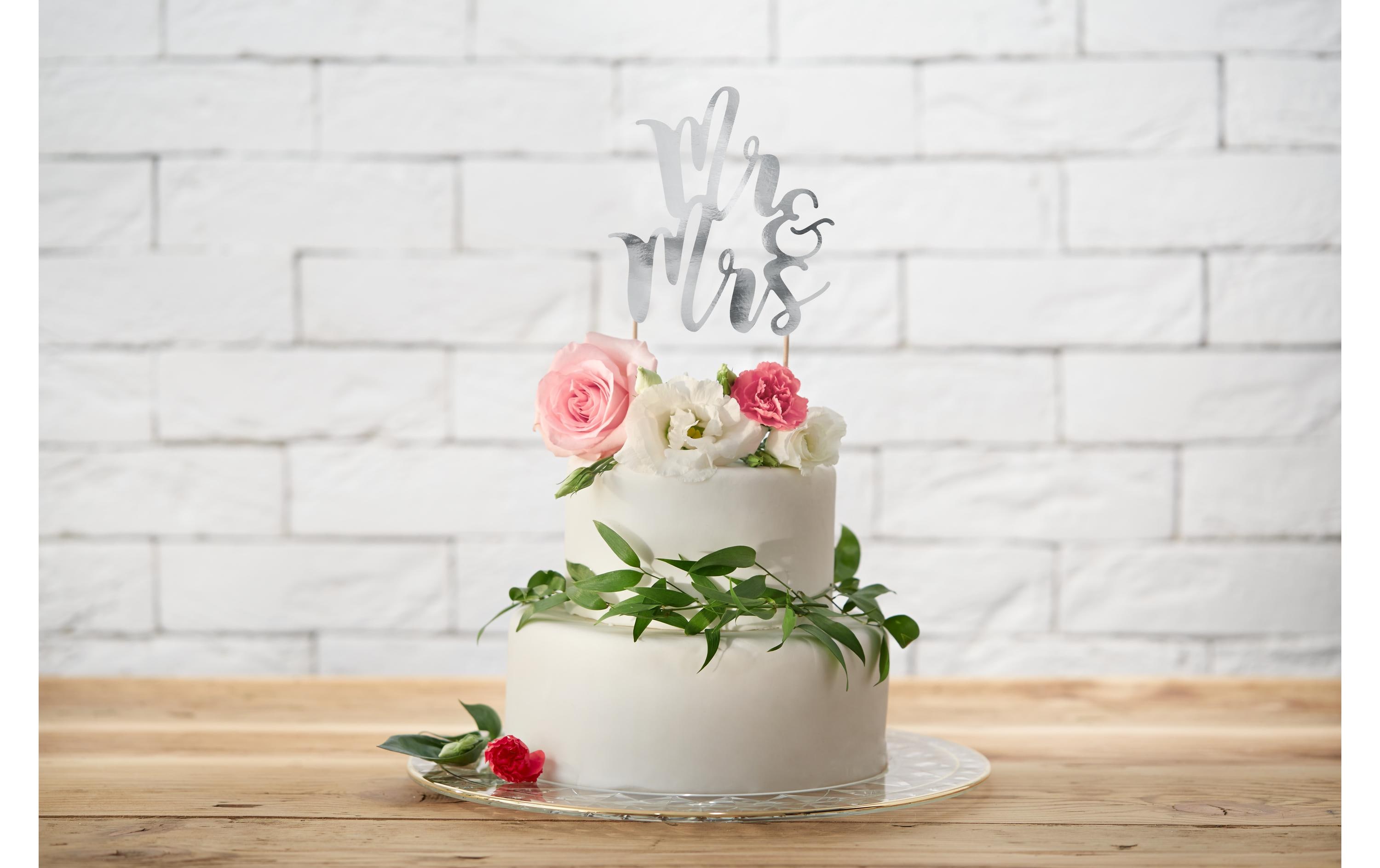 Kuchen-Topper Mr & Mrs 25.5 cm, 1 Stück, SilberCake Topper – Kuchenstecker für die Hochzeitstorte oder als Kuchendekoration für die Verlobungsfeier