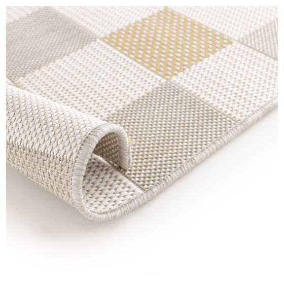 Tapis motif damier en matière recyclée - andy - beige et ocre - 160 x 230 cm