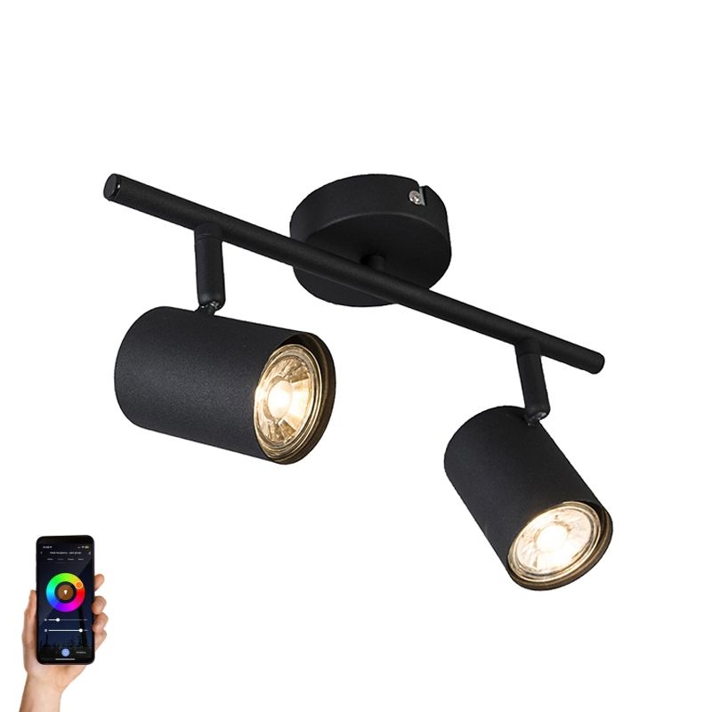 Smart spot zwart kantelbaar incl. 2 WiFi GU10 - Jeana