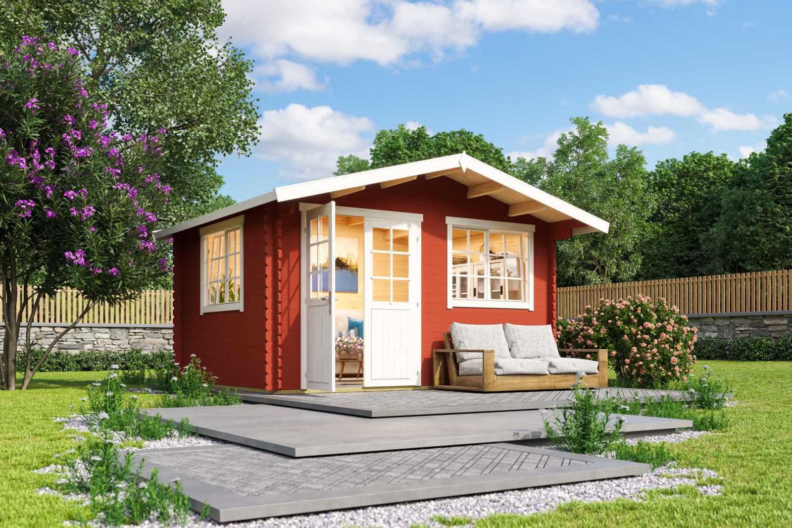 Gartenhaus NORDERNEY 2 - schwedenrot - Fichte massiv - 390x300 cm