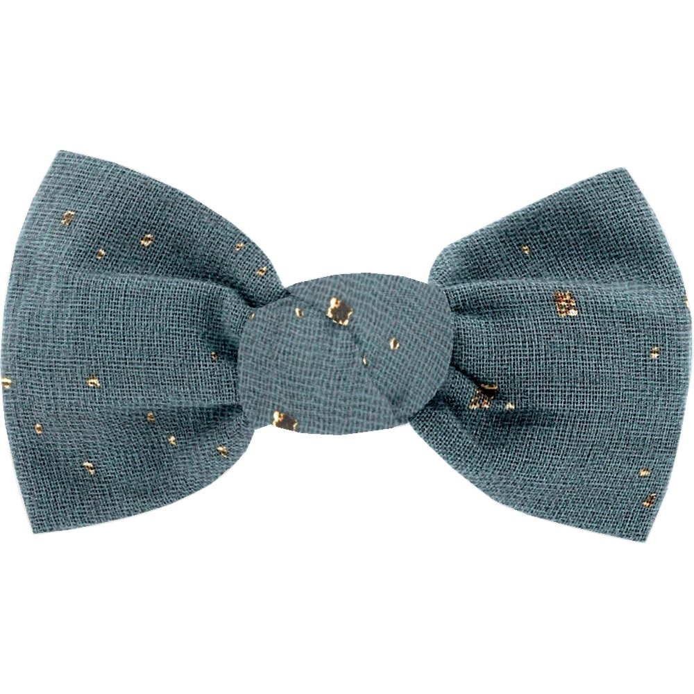 Barrette Petit Noeud Gaze Pois Or Bleu Gris
