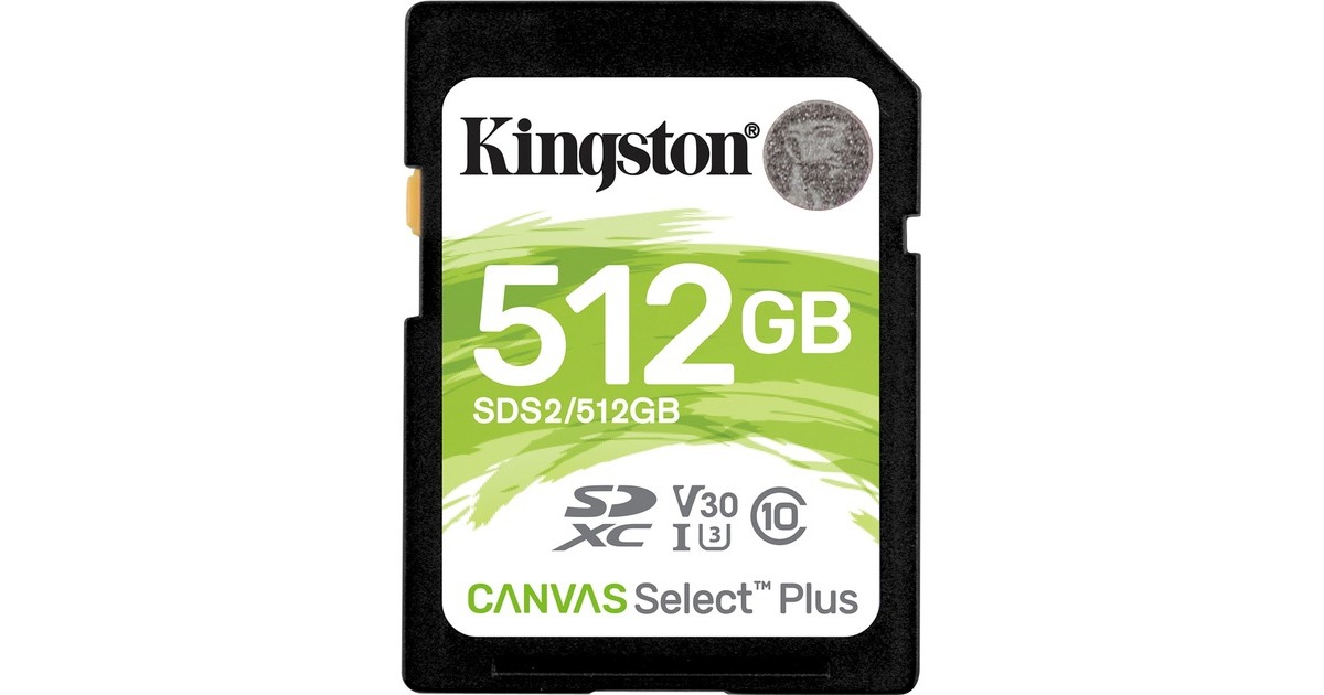 KingstonCanvas Select Plus SDXC 512 GB geheugenkaart  (Zwart, SDS2/512GB, Class 10 UHS-I U3)