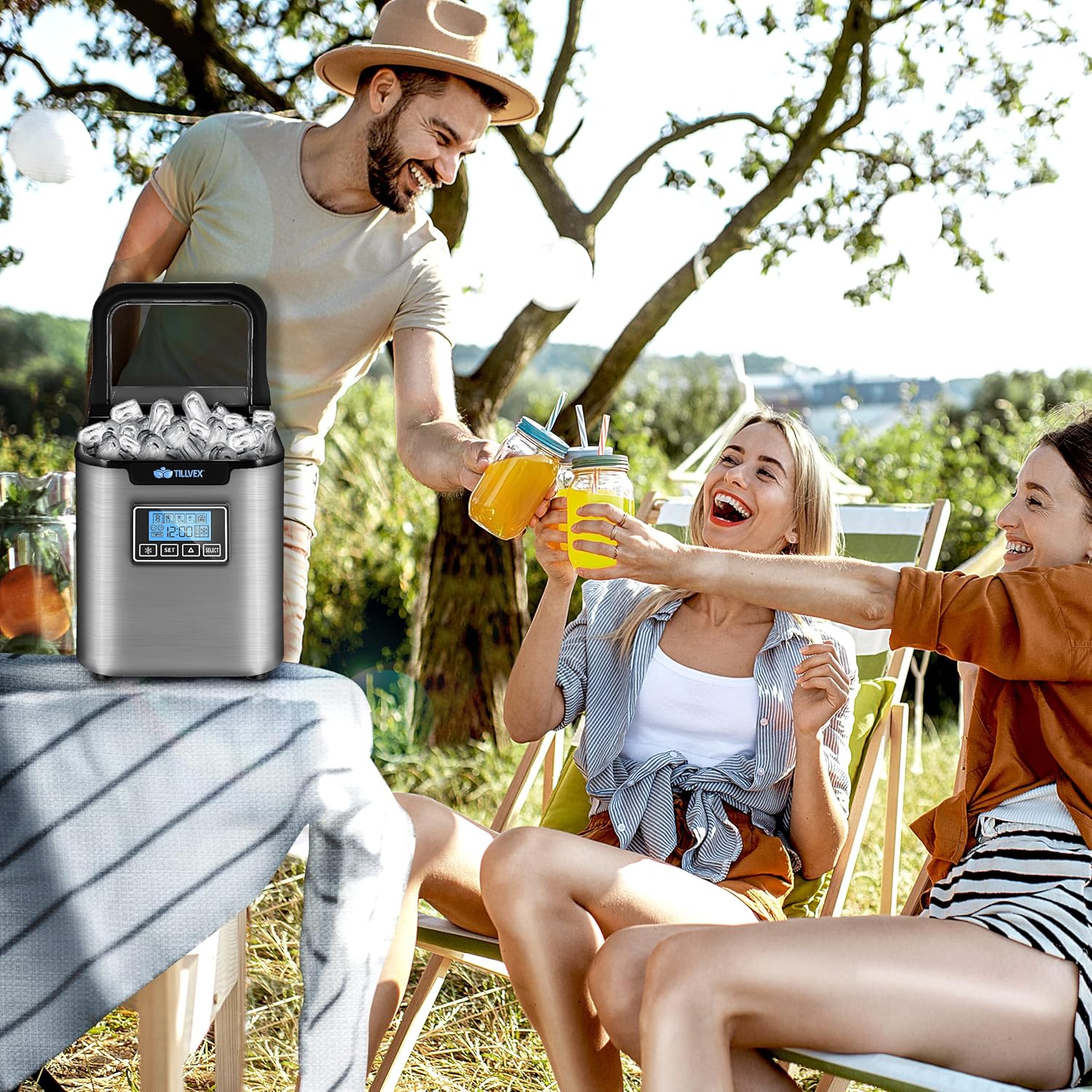 tillvex Eiswürfelmaschine Edelstahl 12 kg - 24 h | Eiswürfelbereiter mit Timer und 2,2 Liter Wassertank | Ice-Maker LCD-Display & Selbstreinigungsfunktion | 3 Eiswürfel Größen (Silber)
