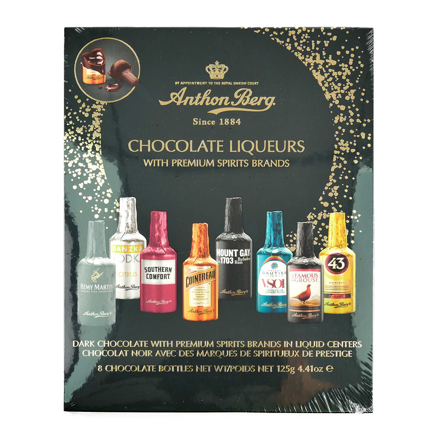 Chocolats noirs fourrés aux liqueurs d'Anthon Berg (8 bouteilles)