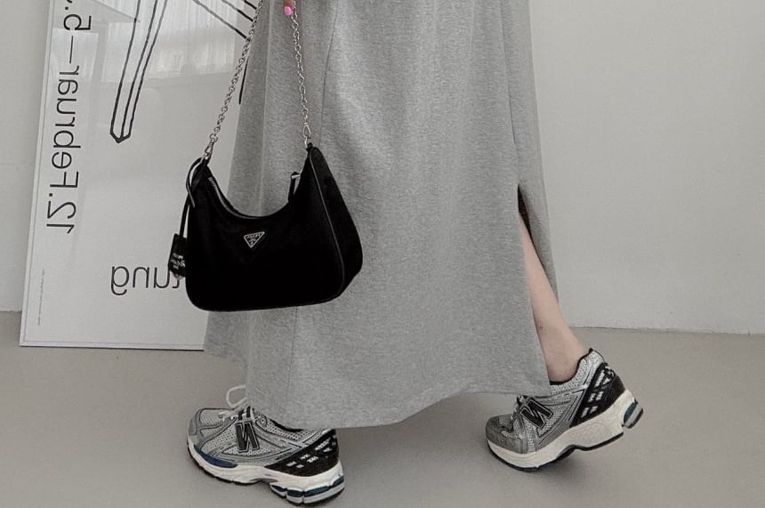Coris - Maxi-sweatjurk met pofmouwen, ronde hals en letters