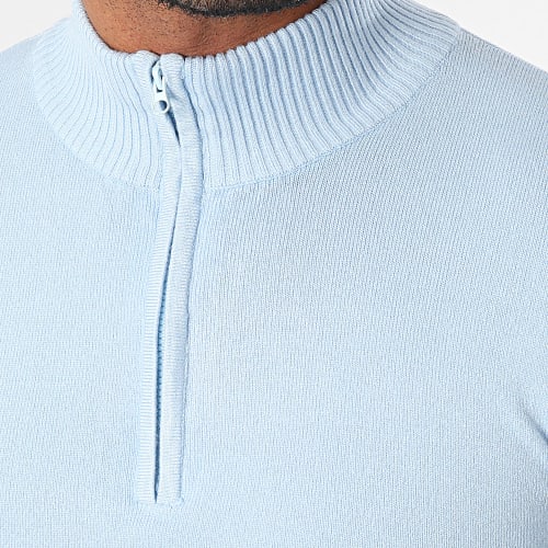 Pull Col Montant Zippé Bleu Clair