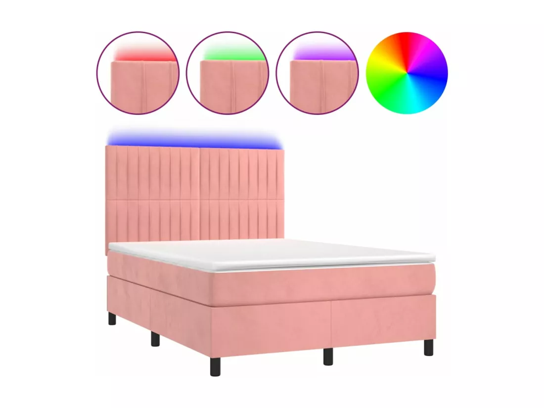 Sommier tapissier avec matelas et LED Rose 140x190 cm Velours