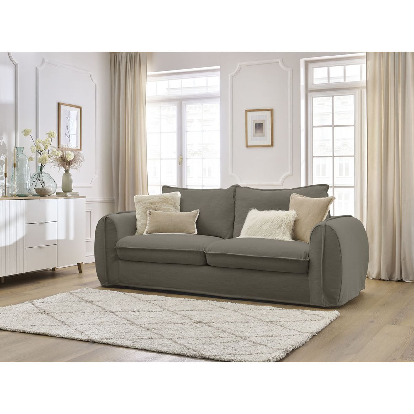 Bobochic Canapé droit convertible express 3 places Archimède 160 taupe - 236x106x93 cm