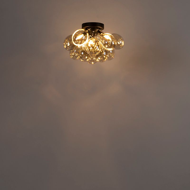 Smart plafondlamp zwart met amber glas 3-lichts incl. 3 Wifi G9 - Uvas
