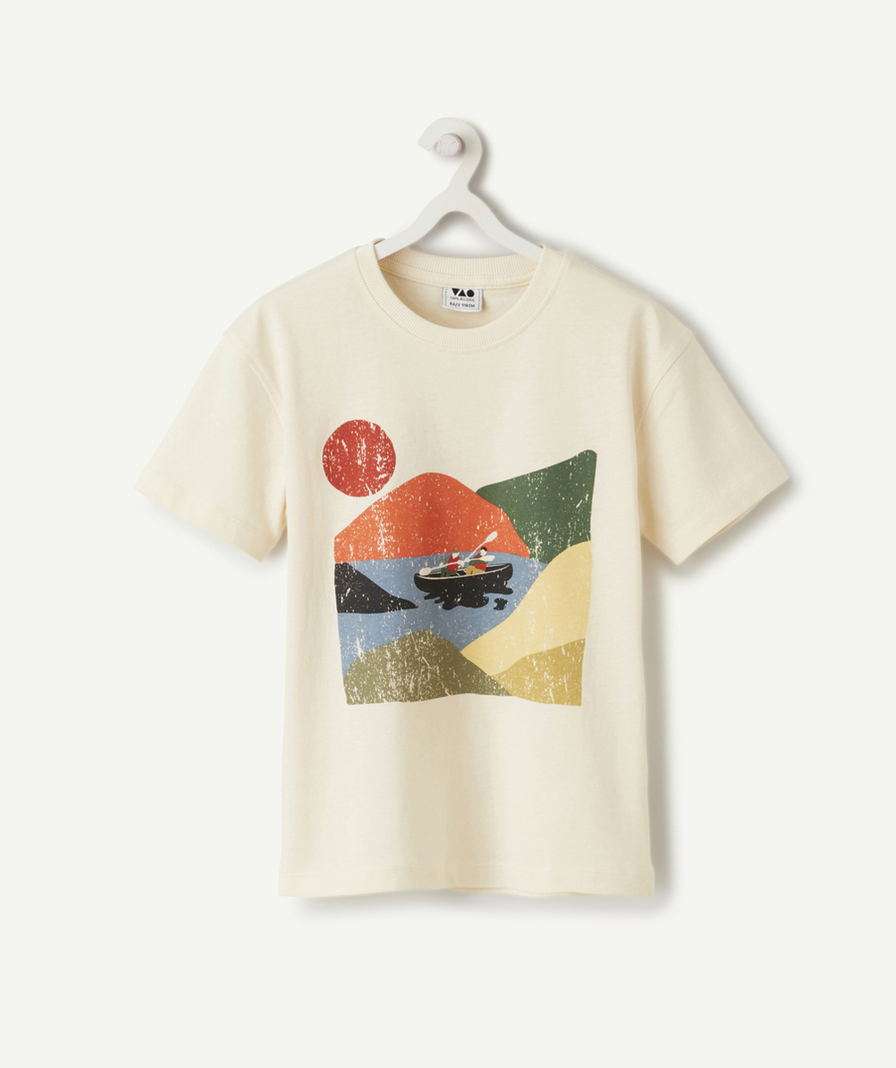 t-shirt manches courtes garçon en coton bio écru thème canoë