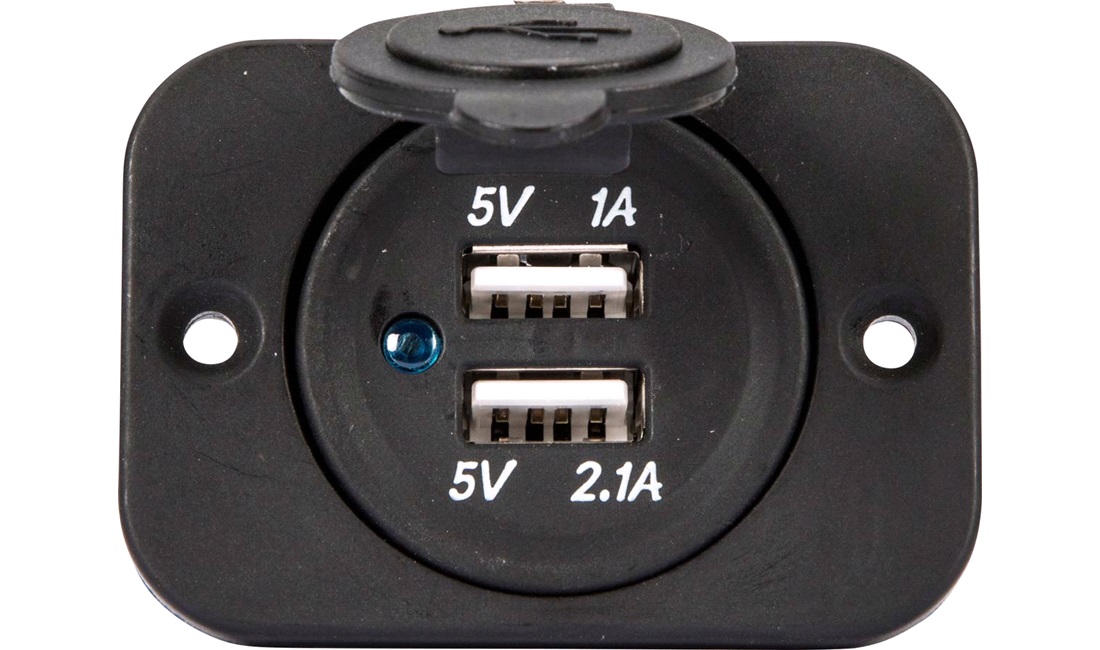 2 ports USB udtag til montering 1A +2,1A