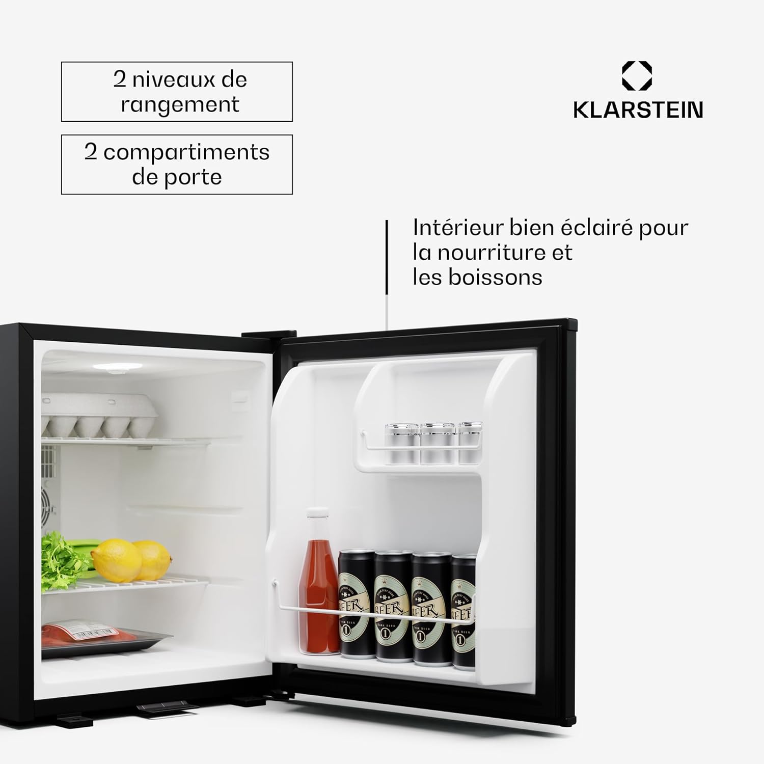 Klarstein Mini réfrigérateur et congélateur intérieur 44 L, réfrigérateur avec étagères réglables