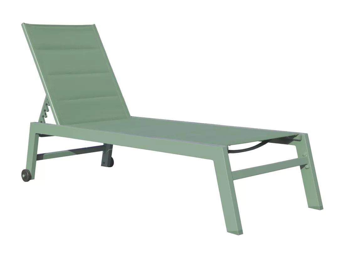 Lot de 2 bains de soleil BARBADOS en textilène vert sauge - aluminium vert sauge - HAPPY GARDEN