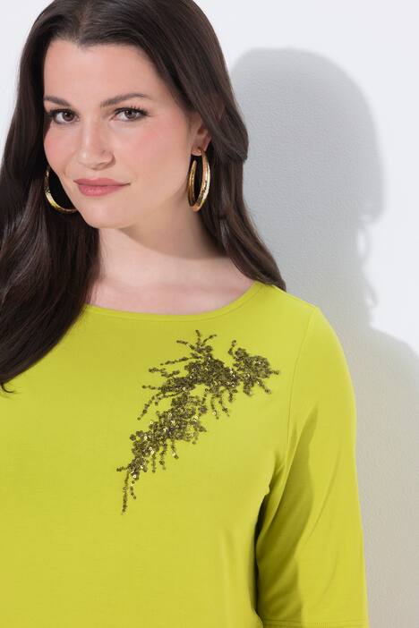 T-Shirt, Pailletten-Motiv, U-Boot-Ausschnitt, Halbarm, Limettensorbet