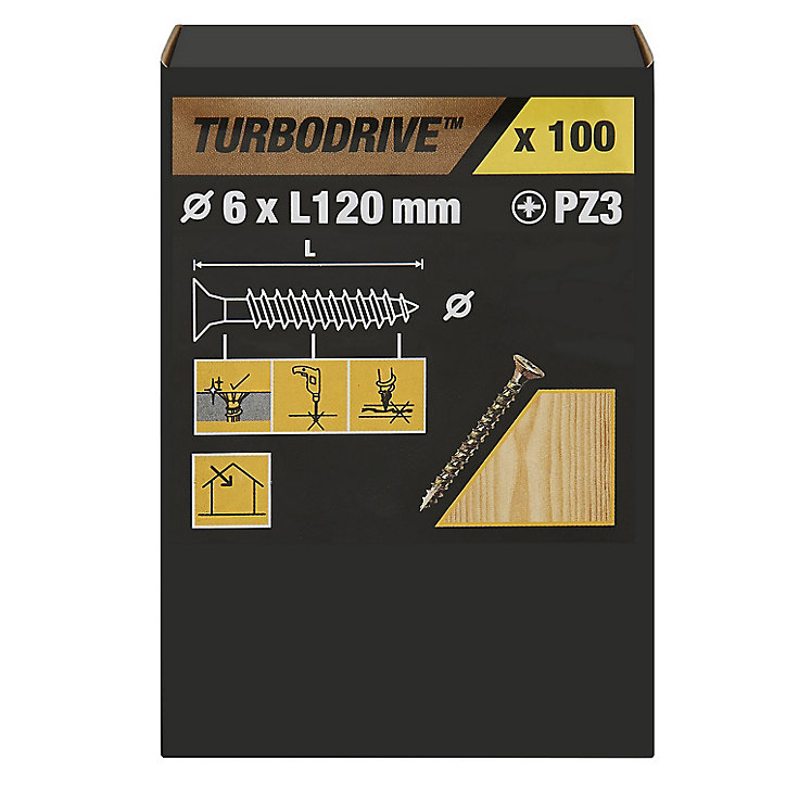 Vis à bois Turbodrive Premium pozidriv zinguée jaune 6x120 mm - 100 pièces
