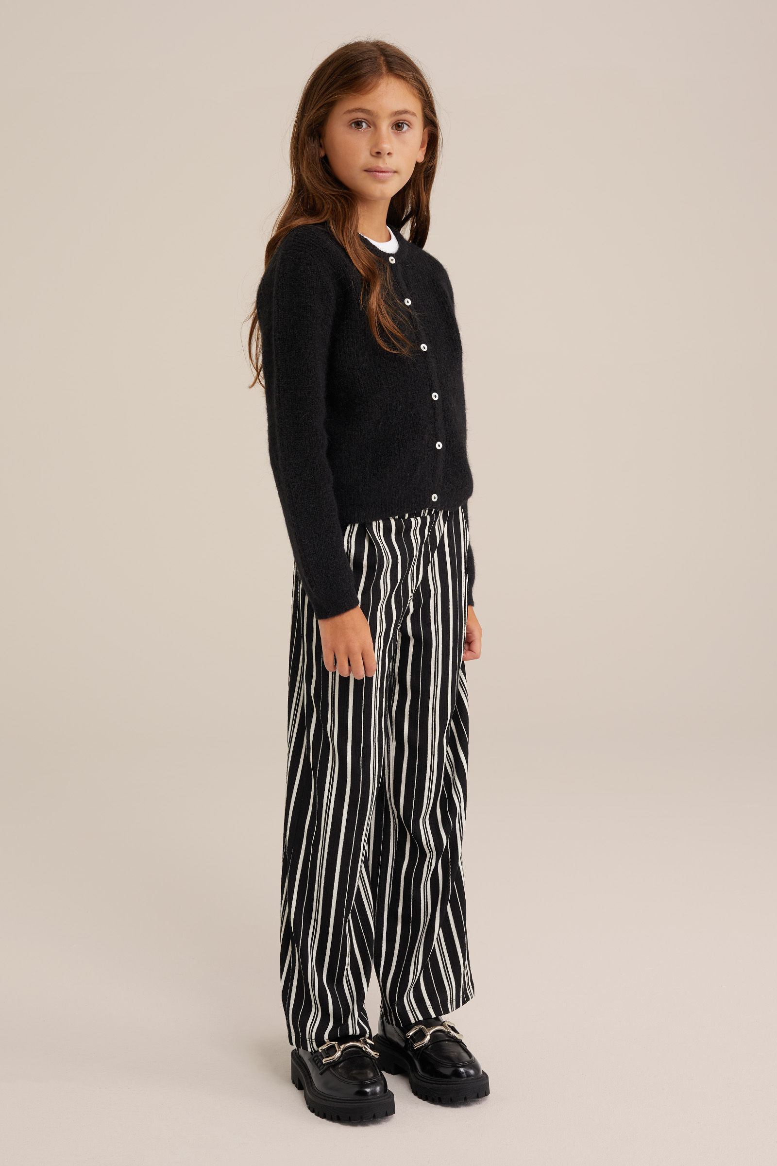 Meisjes straight fit broek met dessin WE Fashion Zwart