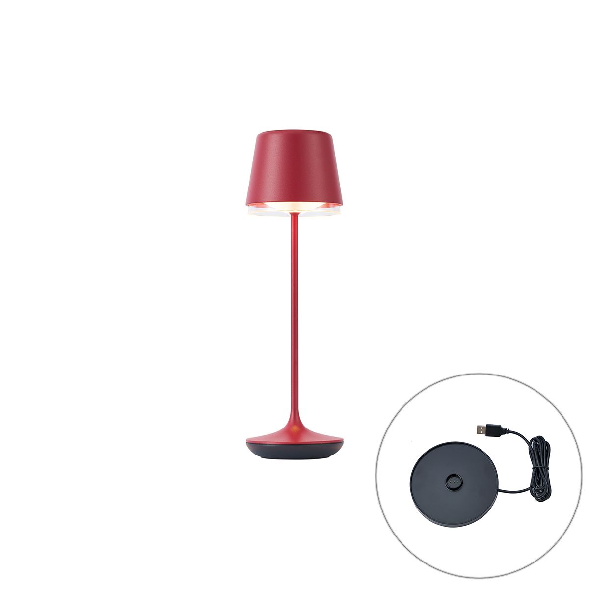 Tafellamp rood incl. LED IP65 oplaadbaar met laadstation - Treble
