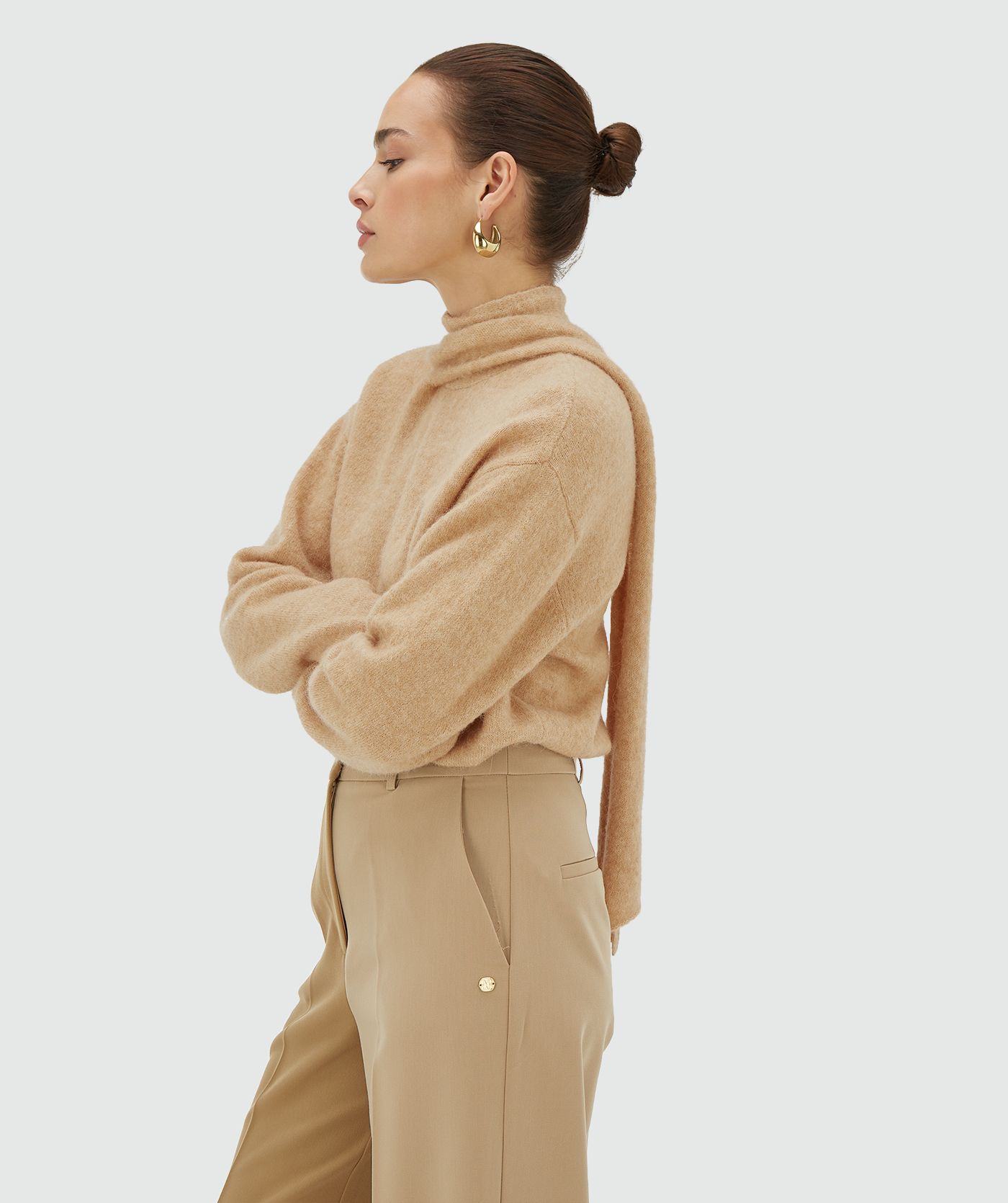 JV-PEMMA regular fit trui met merinowol - light brown melange