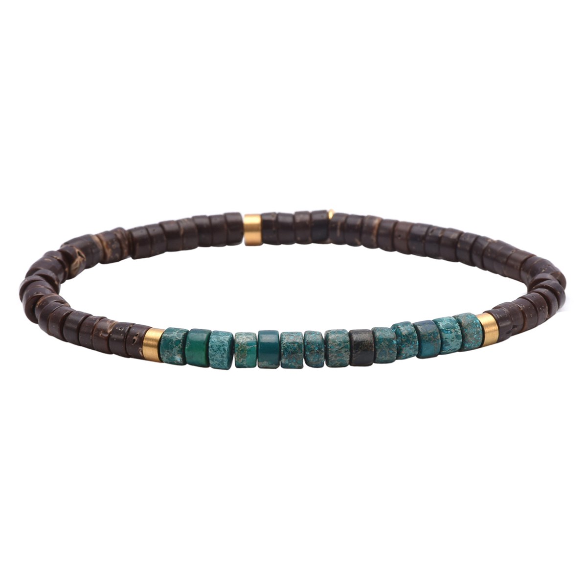 Bracelet Perles Heishi 4mm Coconut Jaspe Vert Imperiale-Large-20cm