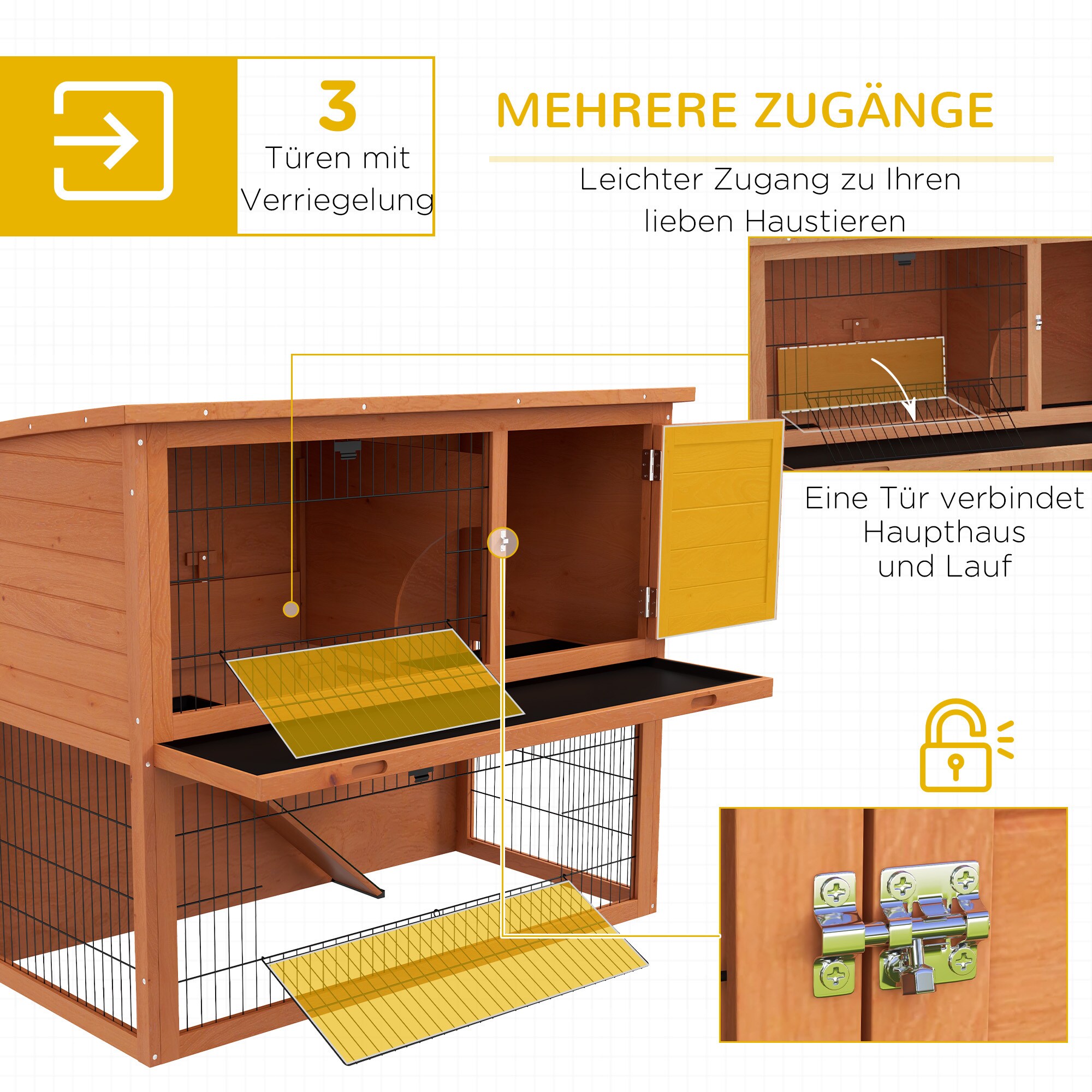 PawHut Kaninchenstall mit Rampe orange 123L x 62B x 102H cm