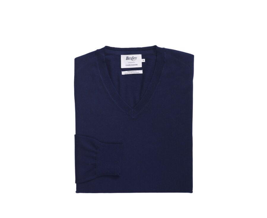 Pull fin homme col V coton bio/cachemire Navy - VALTON