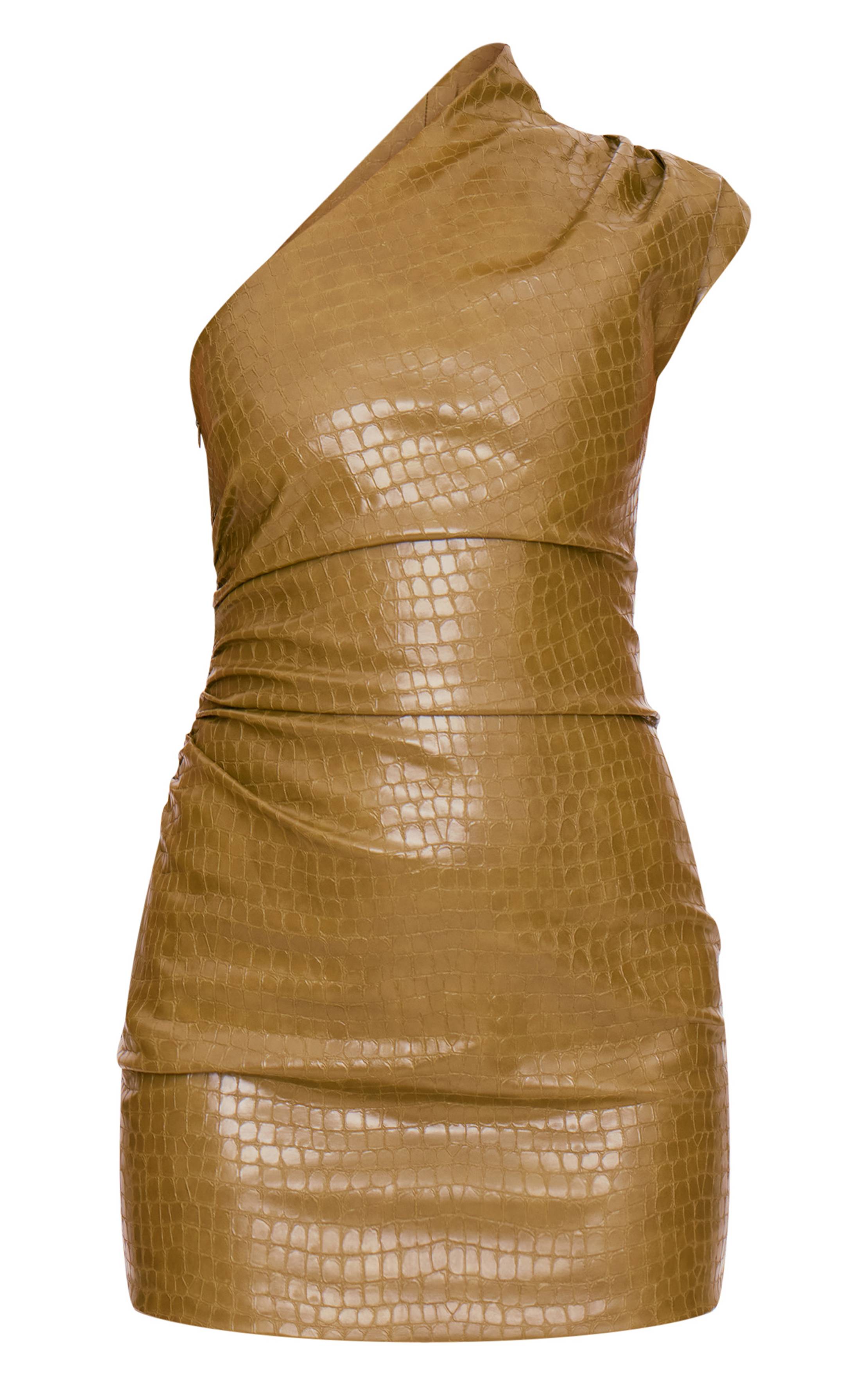 Vert Olive Robe Moulante Asymétrique En Synthétique Effet Croco Plt Label