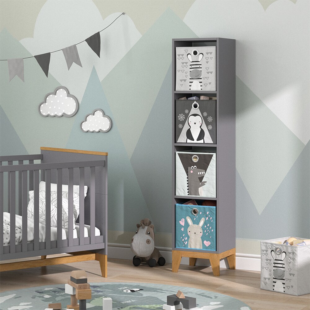 VitaliSpa Kinderregal Hochregal Würfelregal Malia Grau Eiche modern 35x160 cm Kinderzimmer Regal Kindermöbel Ablage Fach Spielzeugaufbewahrung Spielzeugablage Kinderkleidung