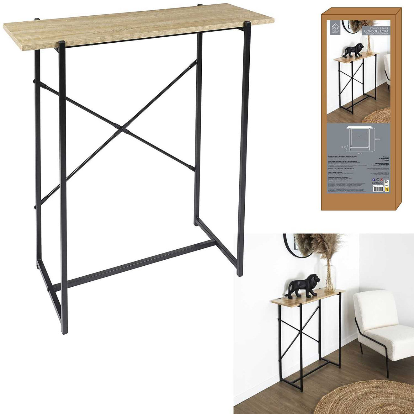 Home Deco Factory Console Loka marron/noir - 80x82x30 cm