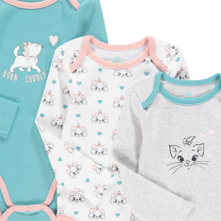 Lot de 3 bodies en coton bio motif Marie des Aristochats Disney - Gris chiné