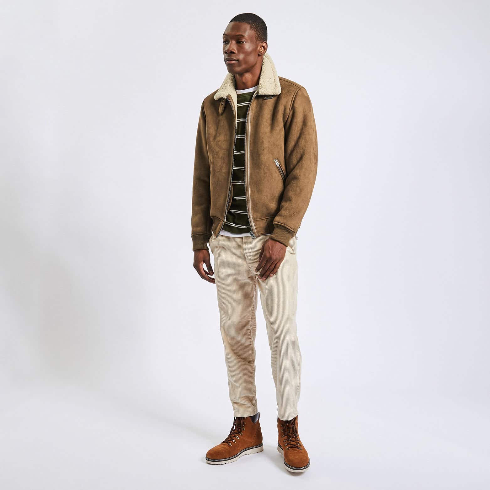 Blouson aspect velours col et doublure moutonné Camel