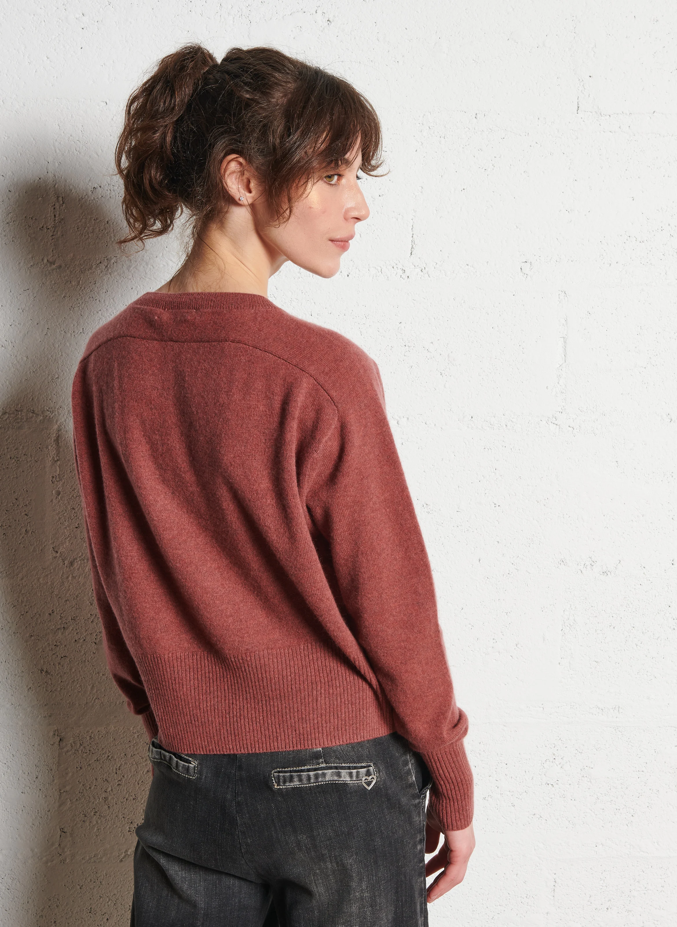 Pull oversize col rond en cachemire | Rose