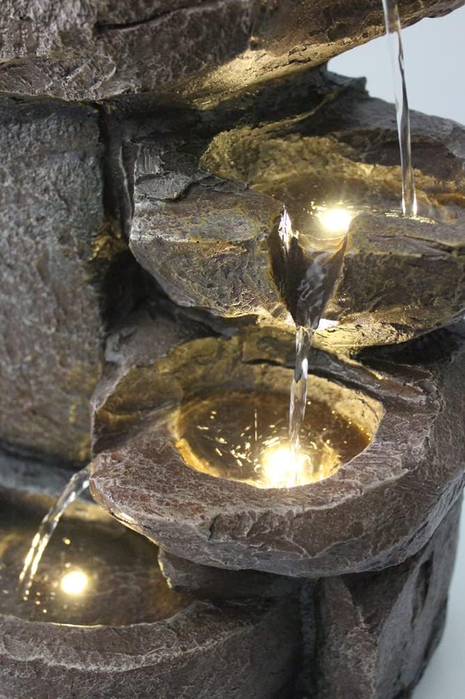 Arnusa Springbrunnen BK851 Wasserfall mit Beleuchtung Gartenbrunnen Zimmerbrunnen Kaskade Brunnen Terrassenbrunnen Dekoration, Braun Grau, 50x30 cm