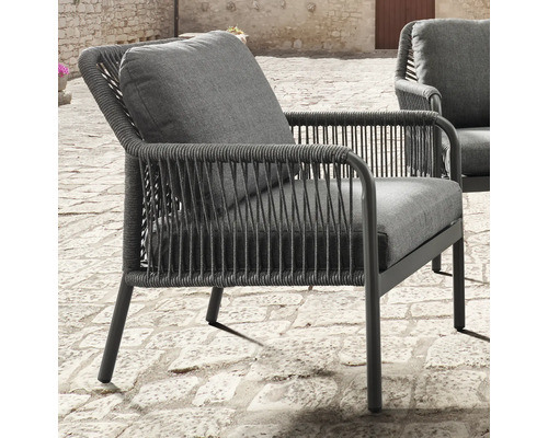Destiny GENUA 4-zits tuinmeubel loungeset bestaande uit: tweezitsbank, twee fauteuils, twee tafels, kunststof/stof, antraciet