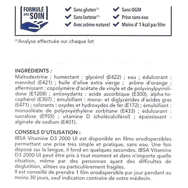 Filmes orodispersíveis de vitamina D3 1000UI da FilmTec, 30 comprimidos.
