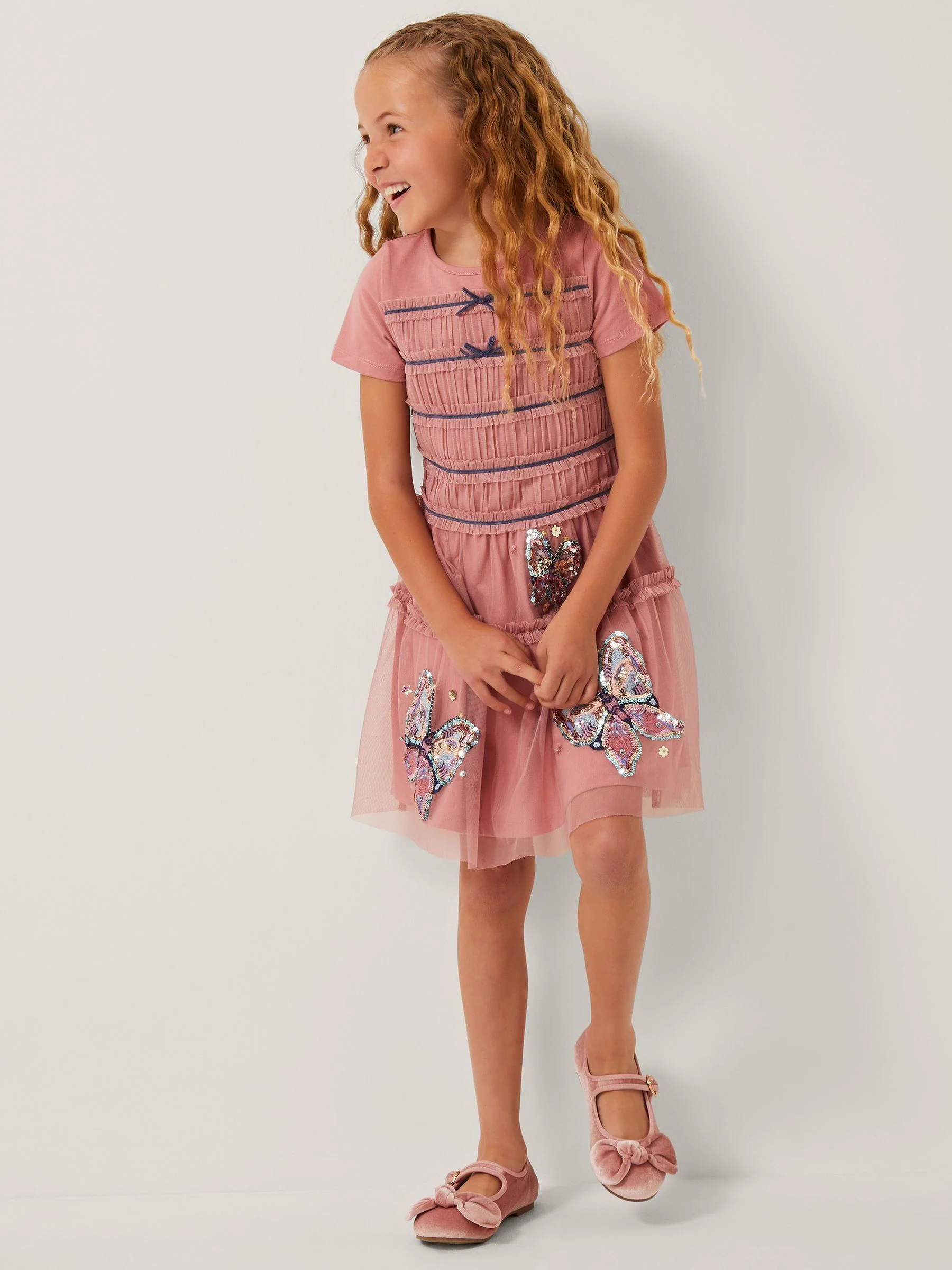Monsoon Sequin Butterfly Jersey Mesh Dress
