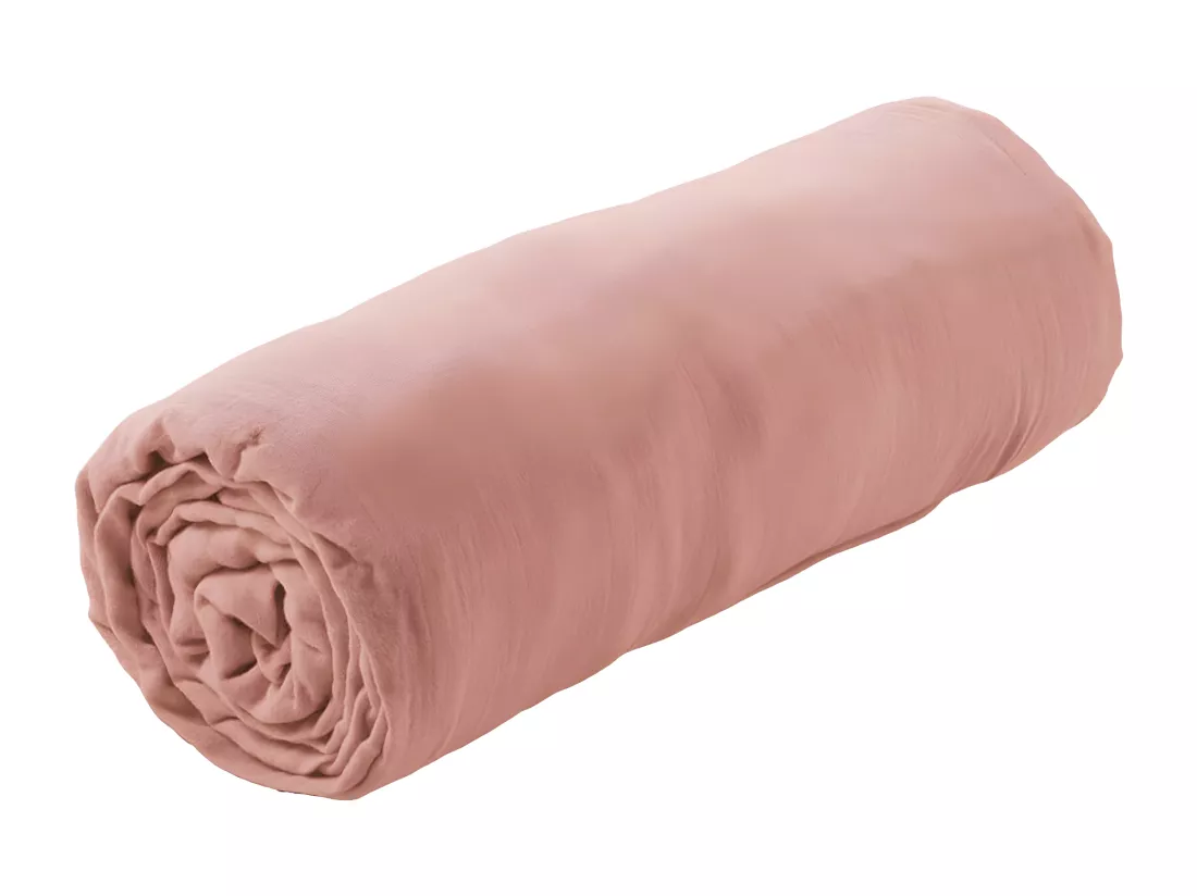 OUREA - Drap Housse 140x190cm Gaze de Coton Rose Pêche