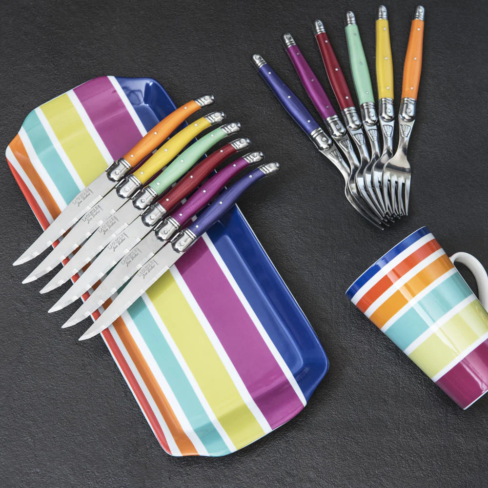 Coffret 6 fourchettes laguiole irise assorties Jean Dubost