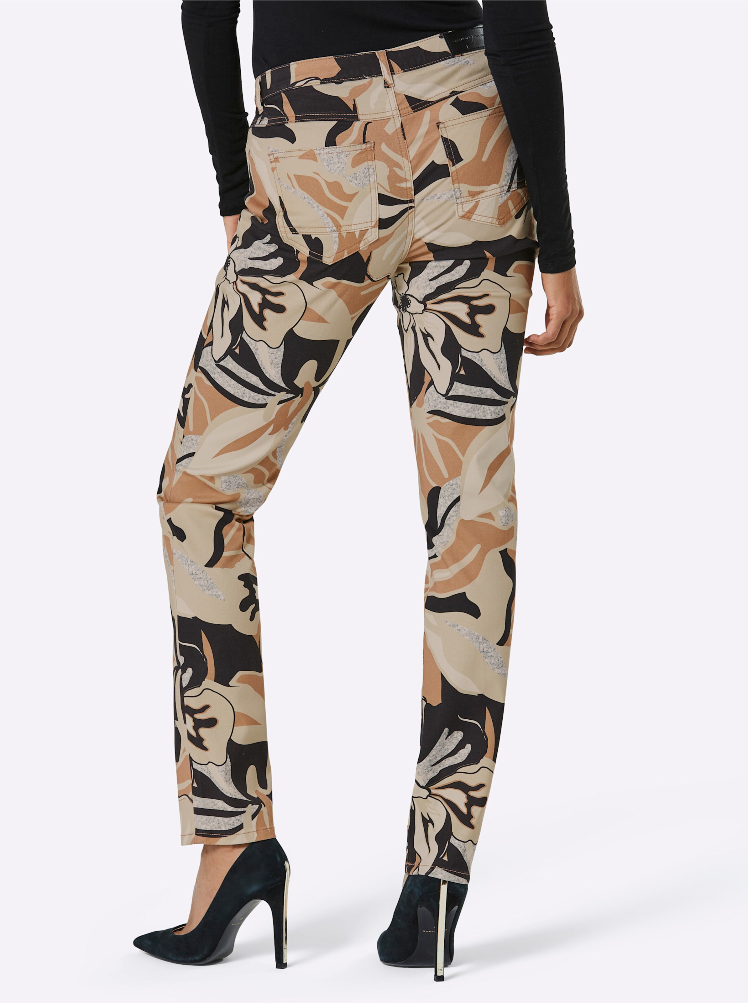 CREATION L PREMIUM Lyocell-Baumwoll-Jeans in schwarz-sand-bedruckt