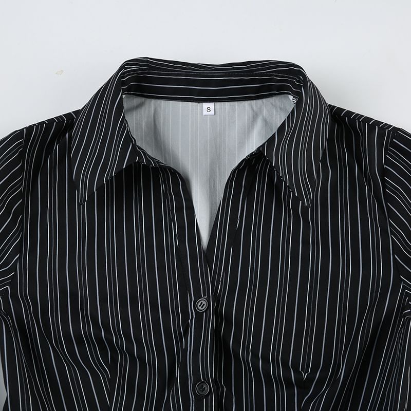 BrickBlack - Blouse met lange mouwen, kraag, strepen en knoopjes, slim fit