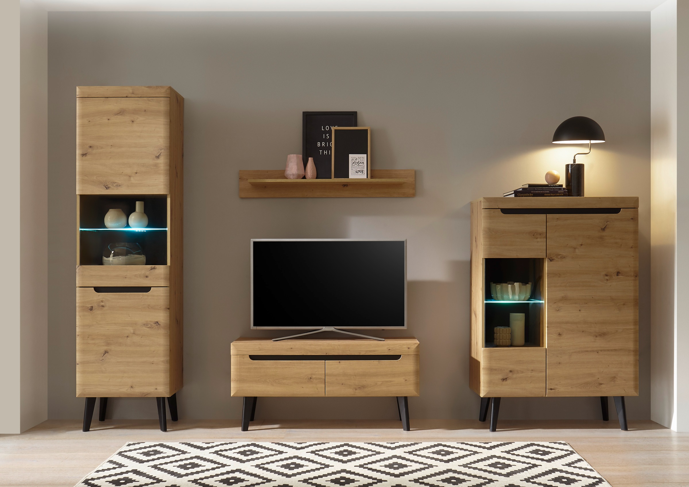 INOSIGN Vitrine »Torge, Hochschrank, Glasvitrine, Standvitrine, Vitrinenschrank« 1 Stk. tlg. in drei verschiedenen Farben verfügbar, Glastür & -boden, 53 cm breit