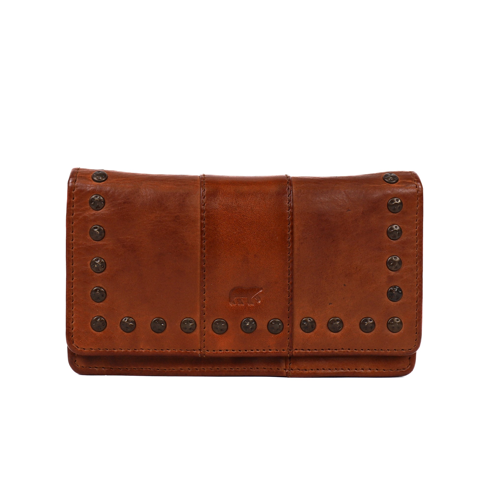 Overslag portemonnee 'Emma' cognac studs Cognac
