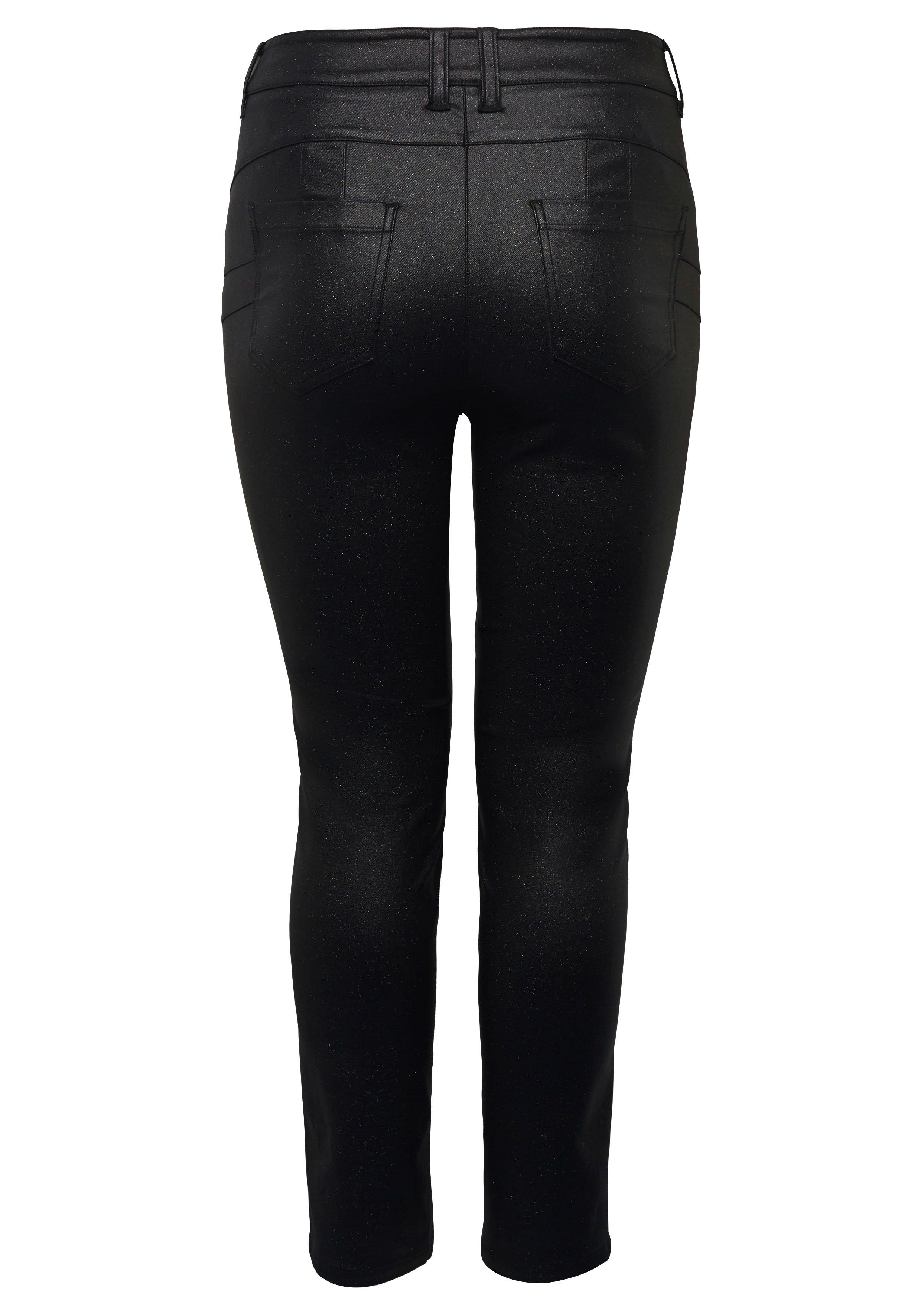 Schmale Hose mit Glitzerdruck-Beschichtung