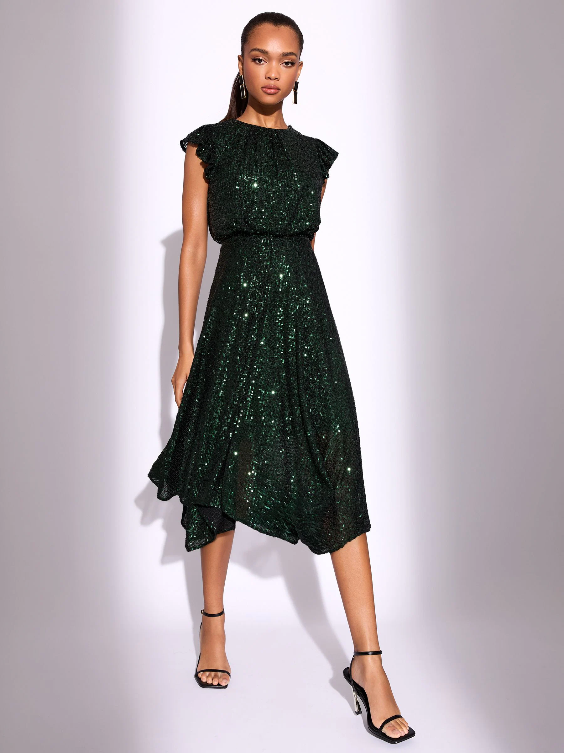 Groen - Lipsy Pailletten Hoog Laag Fit en Flare Midi Dress