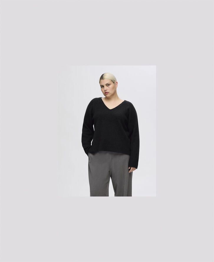 Selected Femme SLFLULU NEW LS WOOL KNIT V-NECK B NOOS Sort