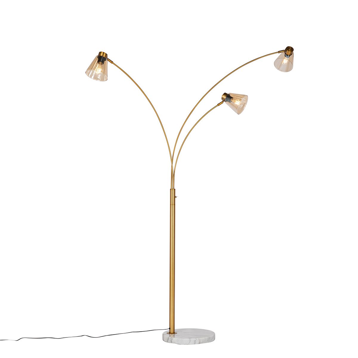 Booglamp brons met marmer en amber glas 3-lichts - Nina