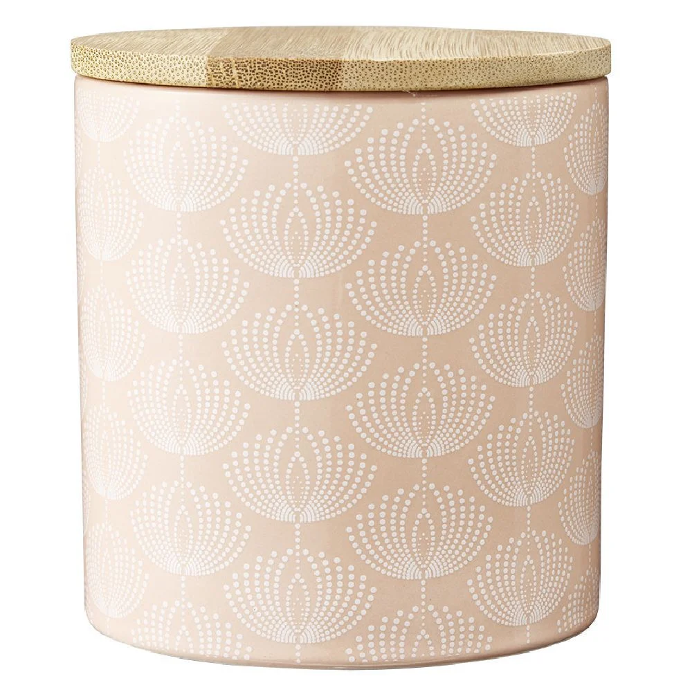 Pot en céramique à motif rose avec couvercle en bois H10,5 cm